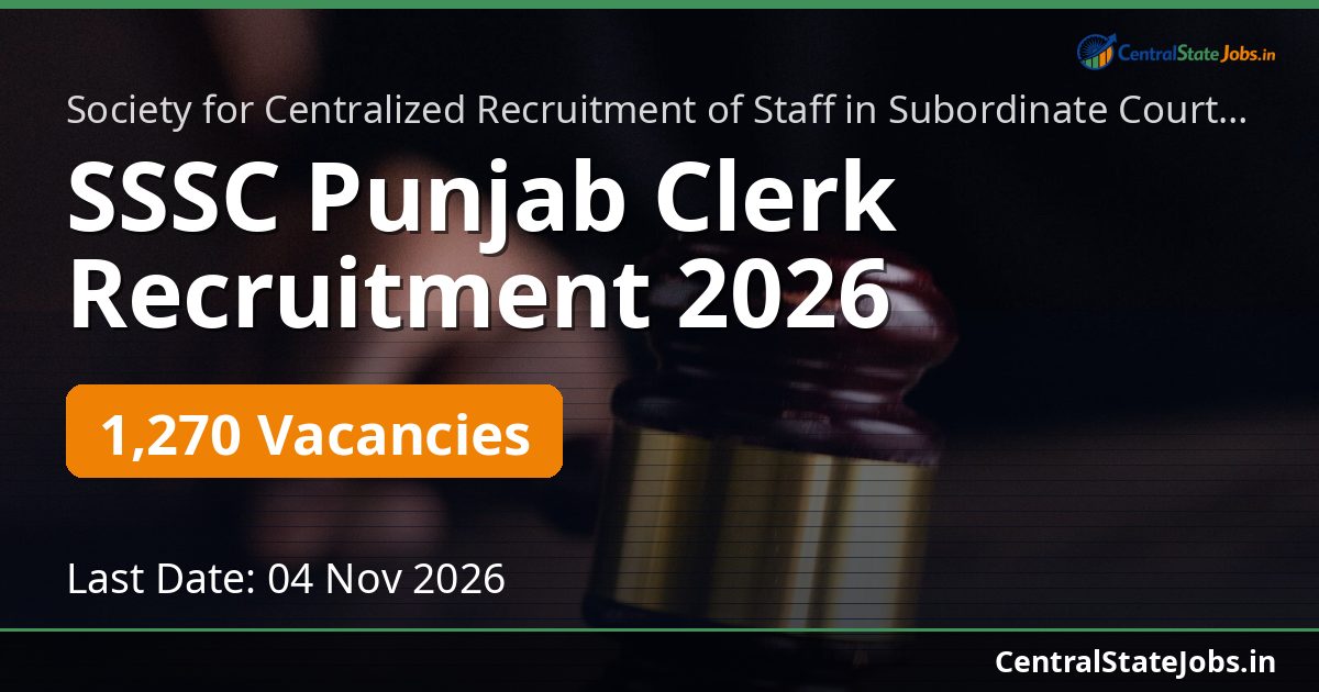 SSSC Punjab Clerk Recruitment 2026 — 1270 Vacancies