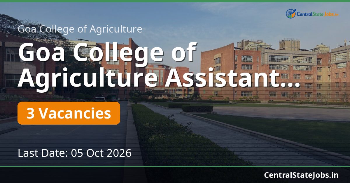 Goa College of Agriculture Assistant Professor Walk-in 2026