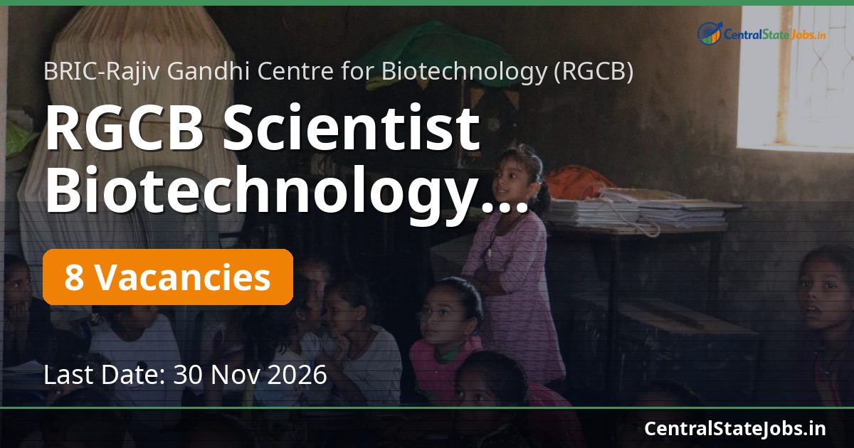 RGCB Scientist Biotechnology Recruitment 2026