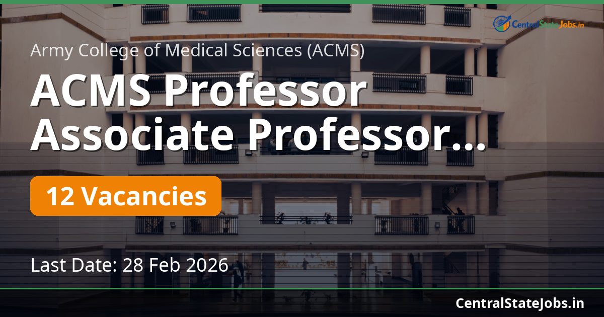 ACMS Professor Associate Professor Assistant Professor Senior Resident Recruitment 2026