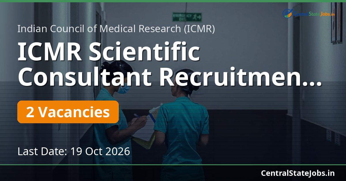 ICMR Scientific Consultant Recruitment 2026