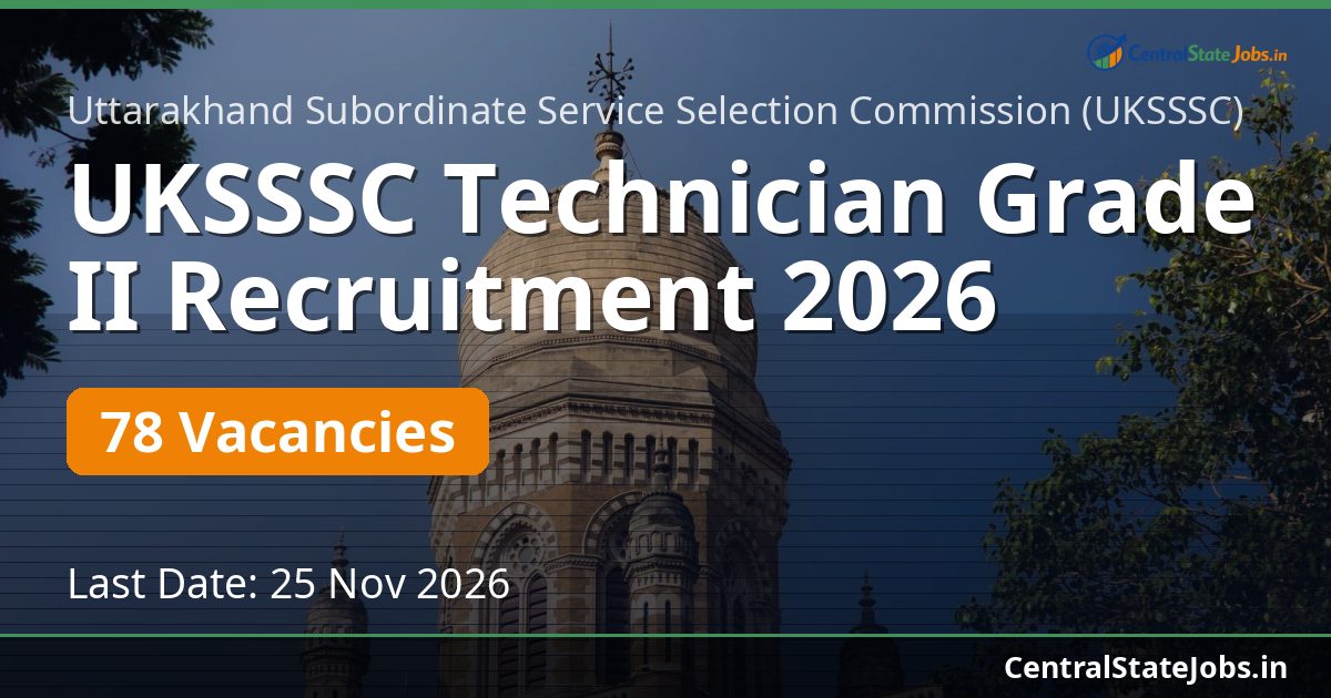 UKSSSC Technician Grade II Recruitment 2026 — 78 Vacancies
