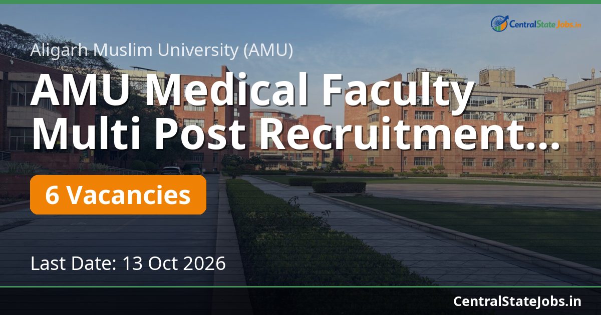 AMU Medical Faculty Multi Post Recruitment 2026