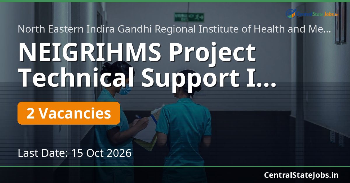 NEIGRIHMS Project Technical Support I Recruitment 2026