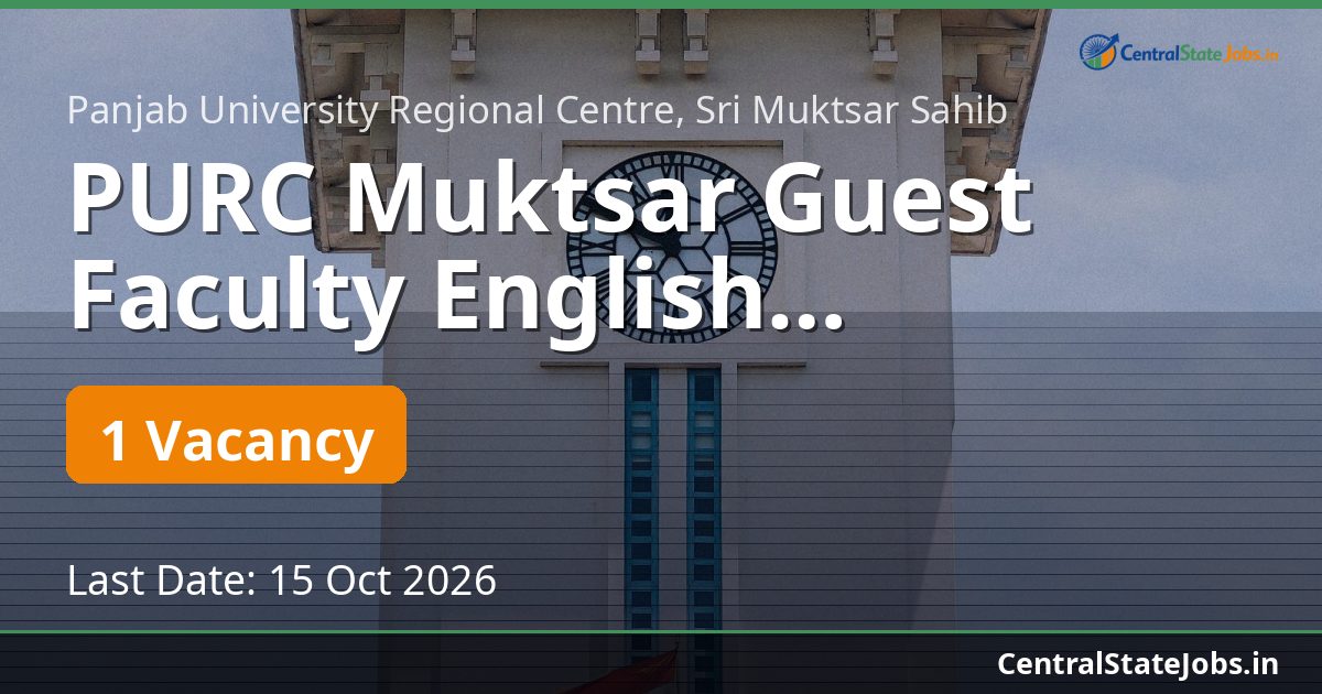 PURC Muktsar Guest Faculty English Recruitment 2026