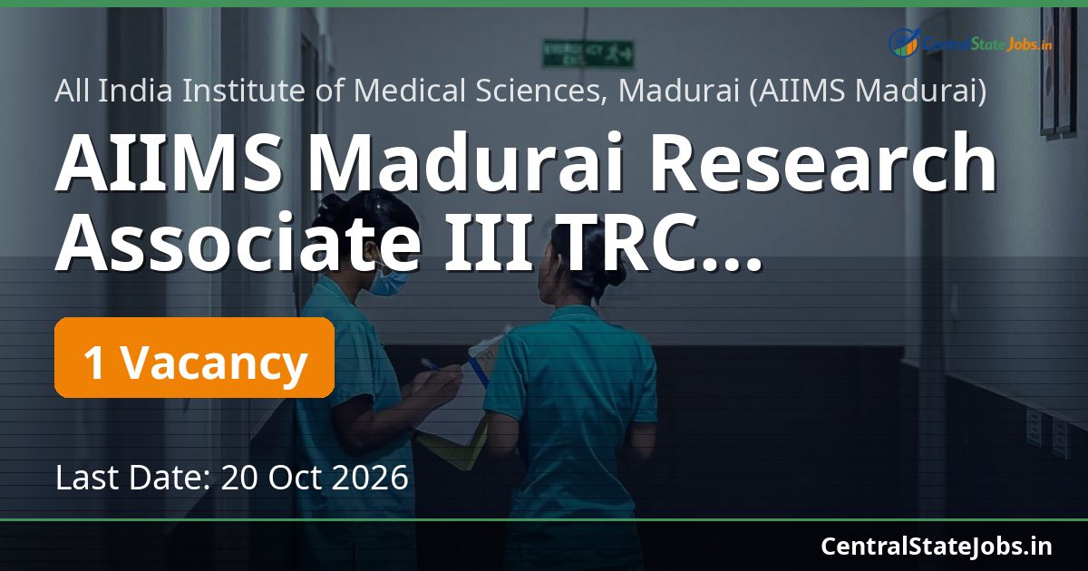 AIIMS Madurai Research Associate III TRC Recruitment 2026