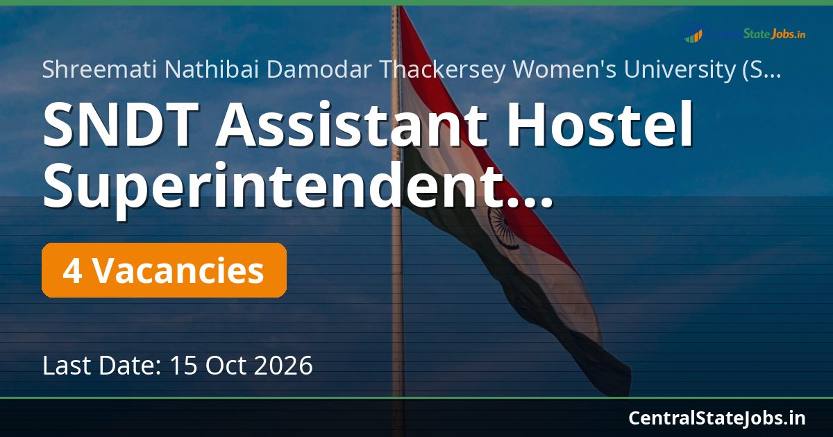 SNDT Assistant Hostel Superintendent Recruitment 2026