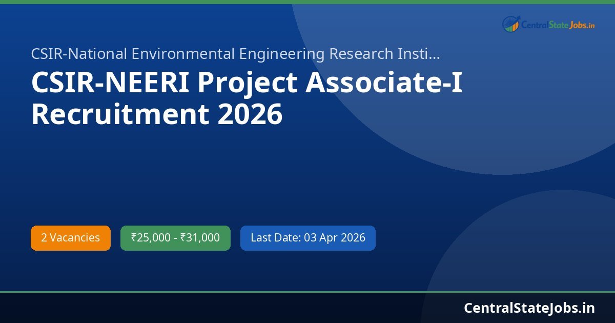 CSIR-NEERI Project Associate-I Recruitment 2026