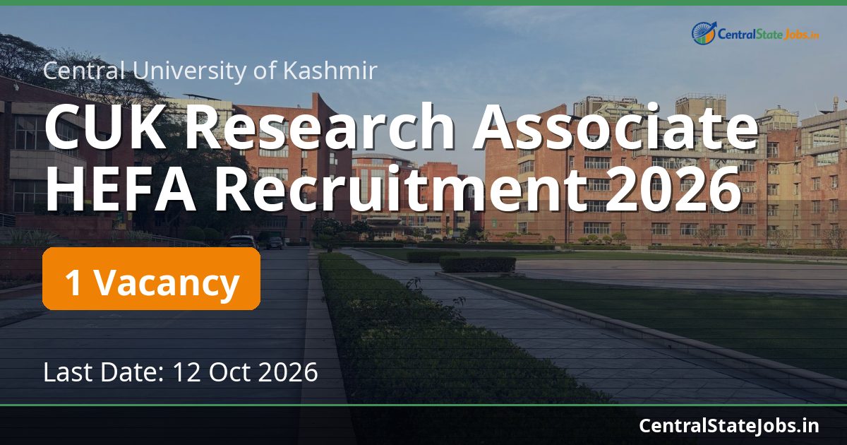 CUK Research Associate HEFA Recruitment 2026