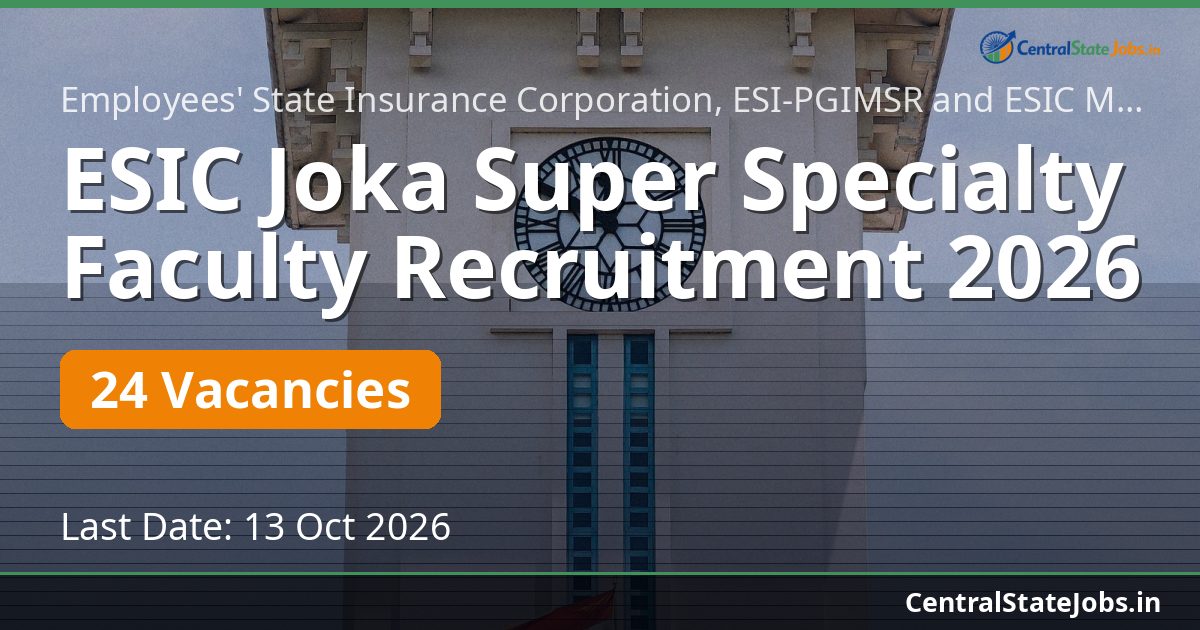 ESIC Joka Super Specialty Faculty Recruitment 2026