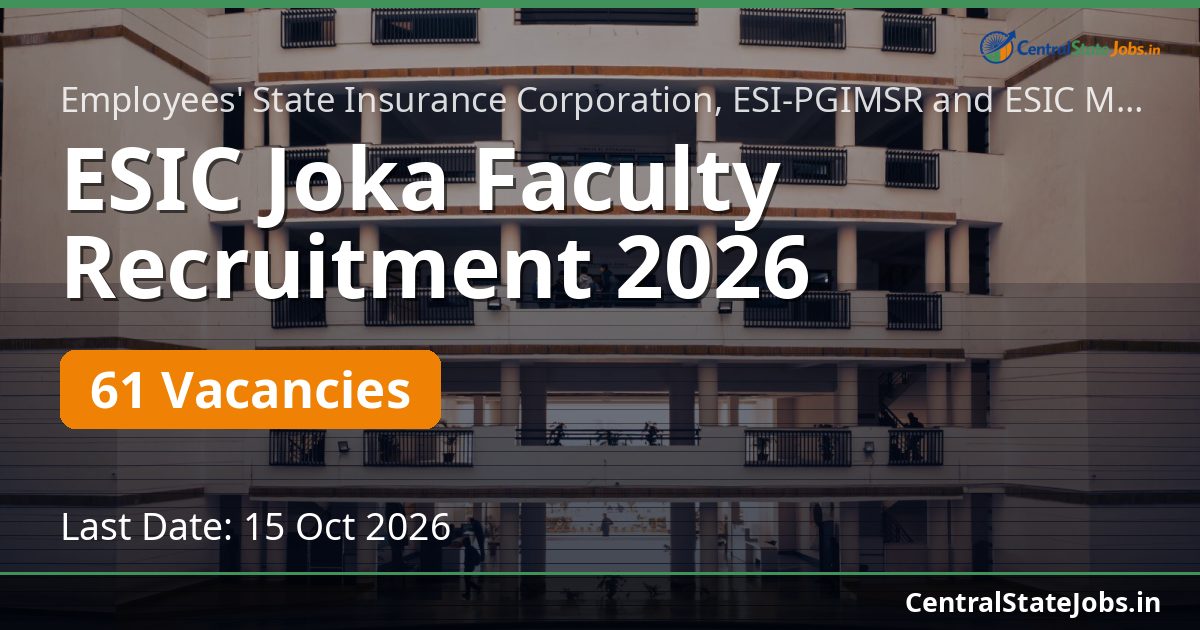 ESIC Joka Faculty Recruitment 2026 — 61 Vacancies