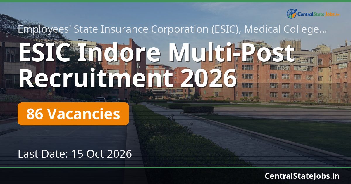 ESIC Indore Multi-Post Recruitment 2026 — 86 Vacancies