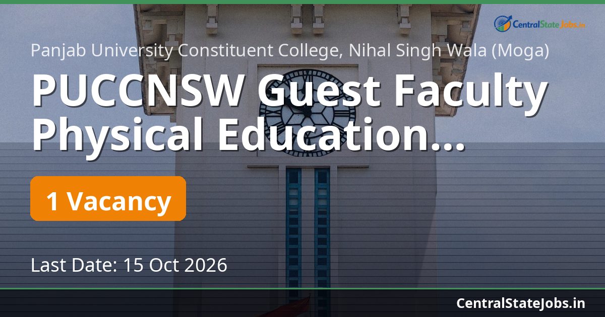PUCCNSW Guest Faculty Physical Education Recruitment 2026