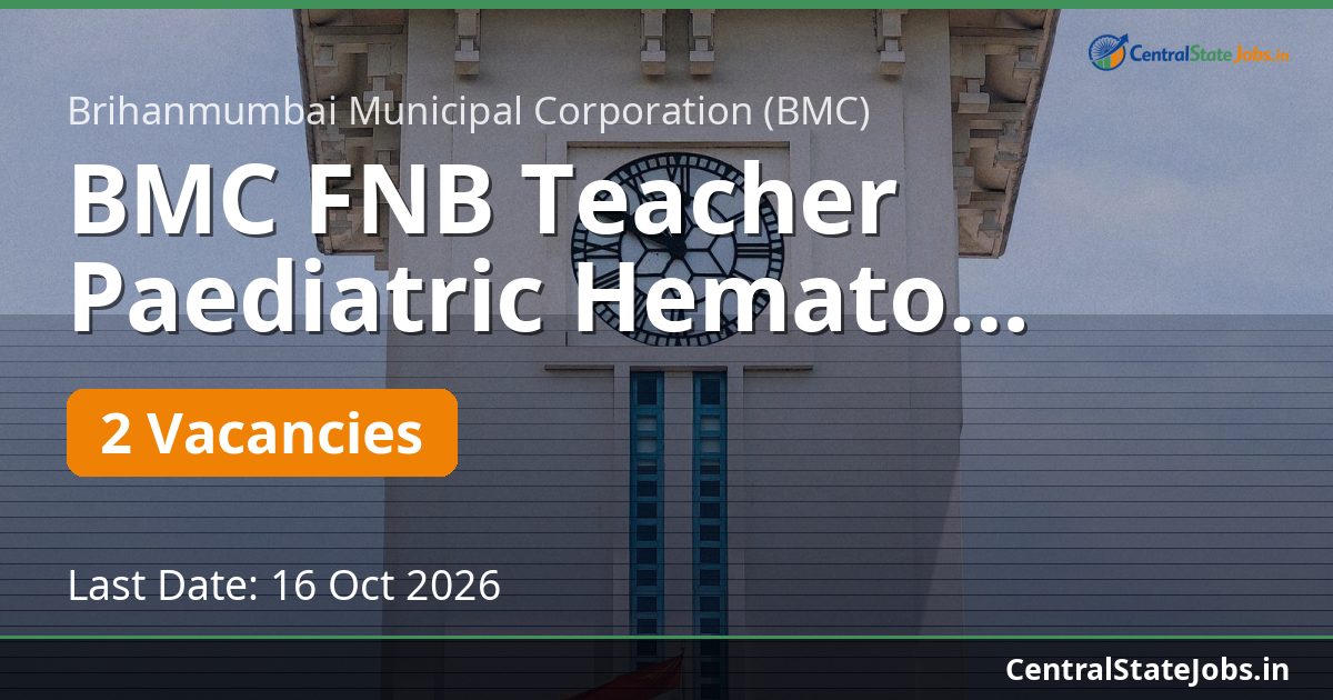 BMC FNB Teacher Paediatric Hemato Oncology 2026