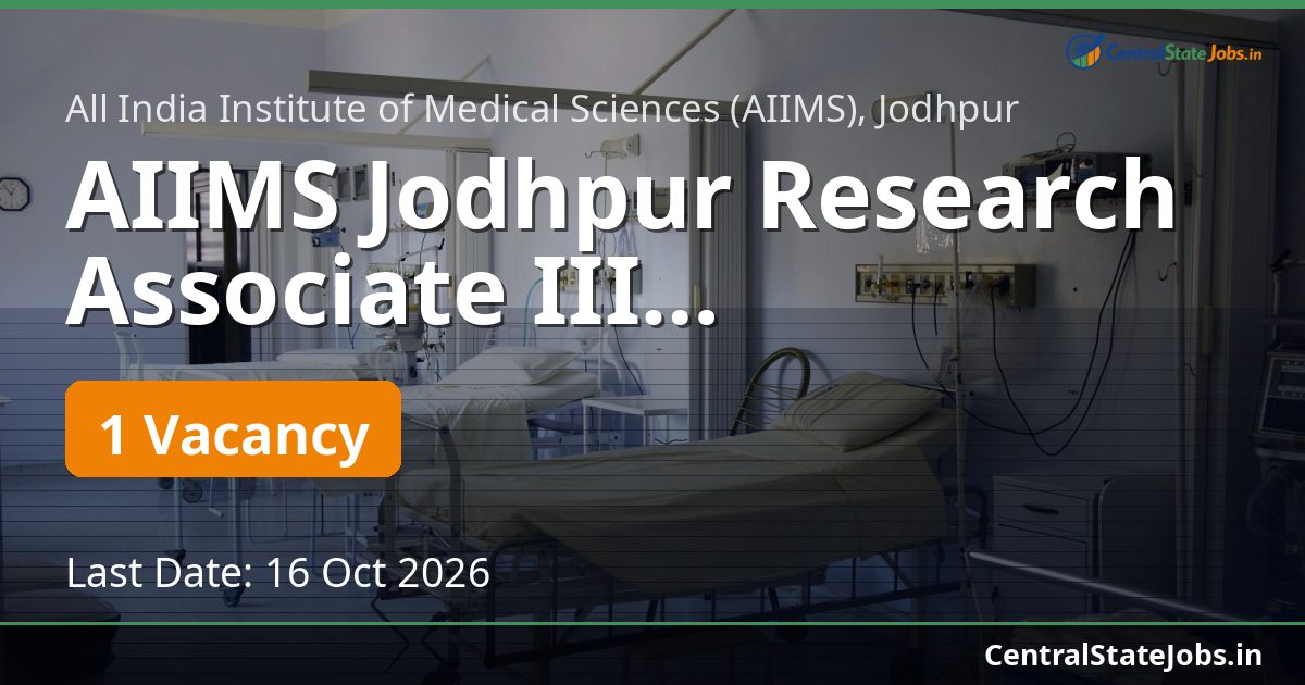 AIIMS Jodhpur Research Associate III Pharmacology 2026