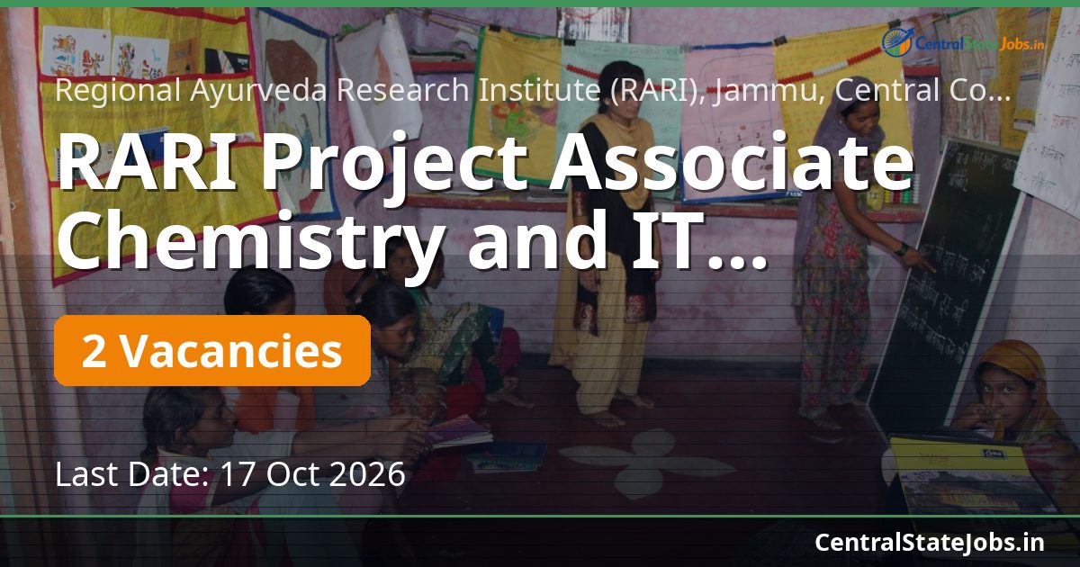 RARI Project Associate Chemistry and IT Recruitment 2026