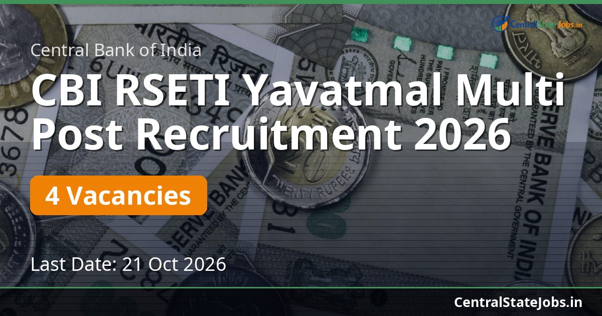 CBI RSETI यवतमाळ विविध पदांची भरती 2026