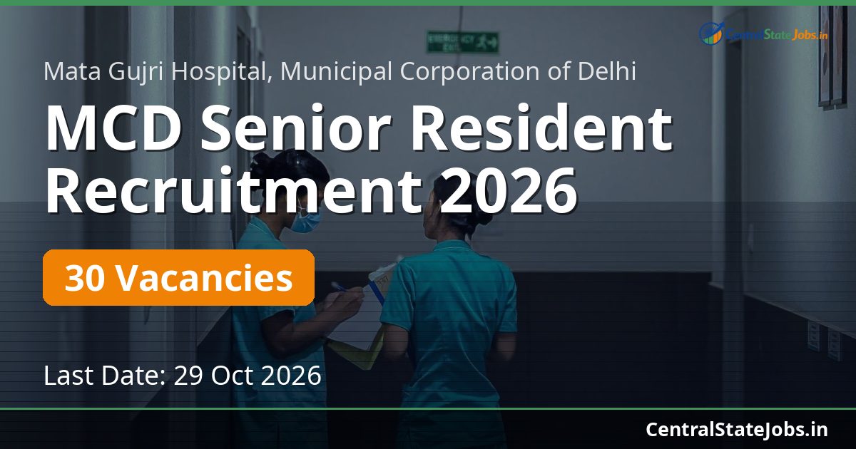 MCD Senior Resident Recruitment 2026 — 30 Vacancies