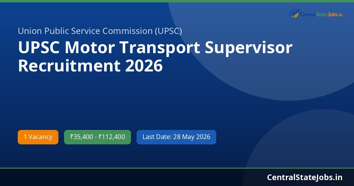 UPSC Motor Transport Supervisor Recruitment 2026
