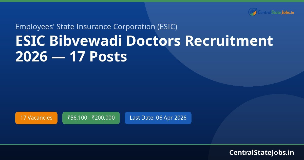 ESIC Bibvewadi Doctors Recruitment 2026 — 17 Posts