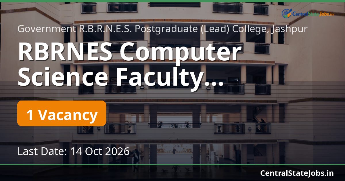 RBRNES Computer Science Faculty Recruitment 2026