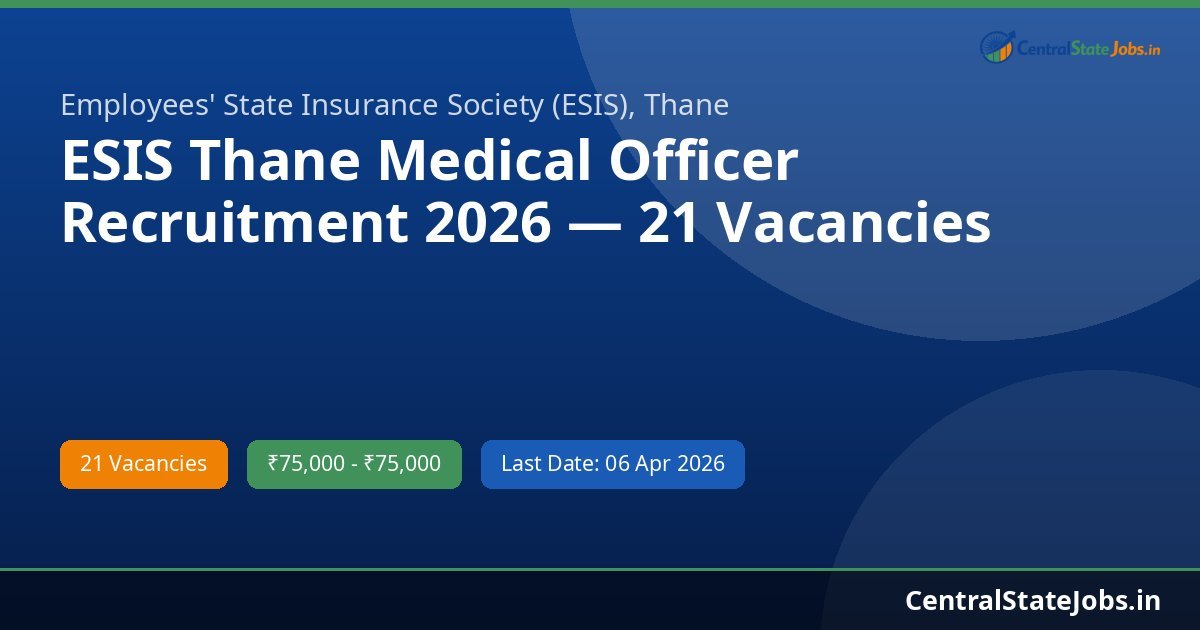 ESIS Thane Medical Officer Recruitment 2026 — 21 Vacancies