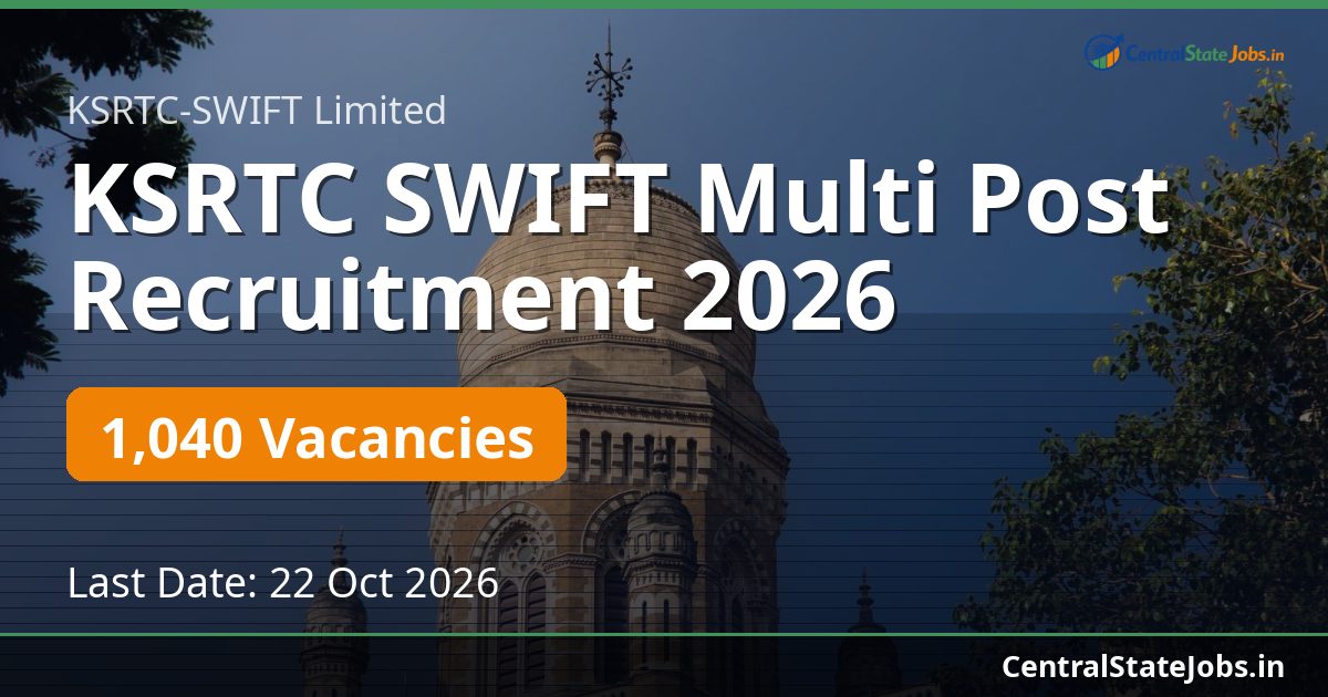 KSRTC SWIFT Multi Post Recruitment 2026 — 1040 Vacancies