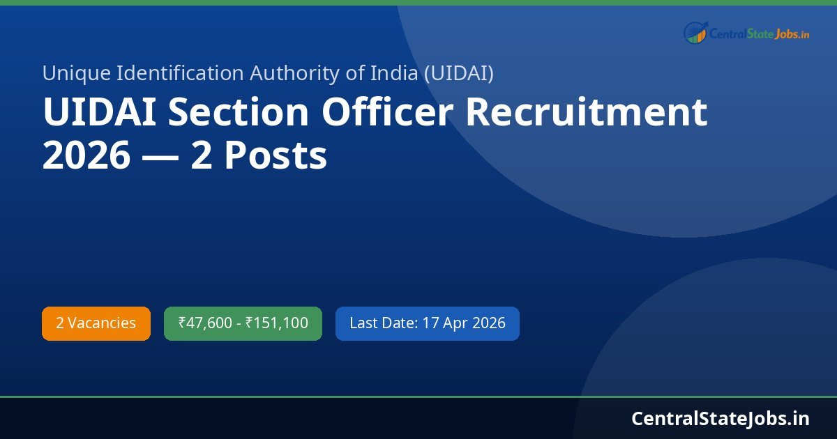 UIDAI Section Officer Recruitment 2026 — 2 Posts