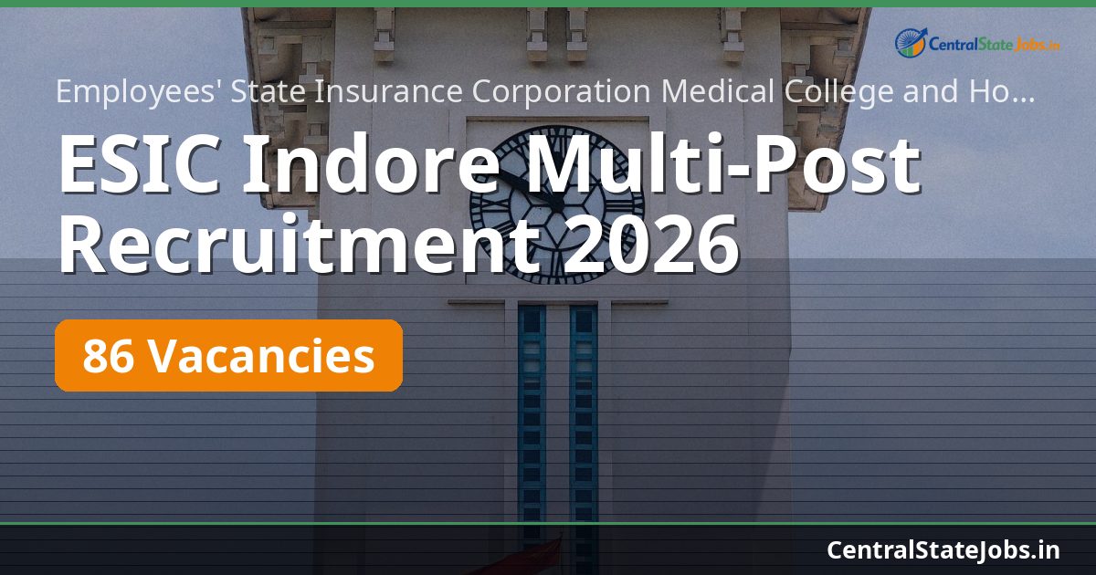 ESIC Indore Multi-Post Recruitment 2026 — 86 Vacancies