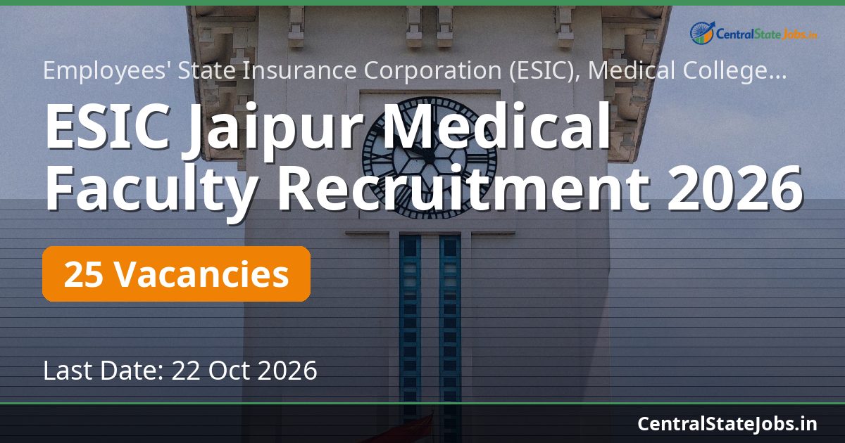 ESIC Jaipur Medical Faculty Recruitment 2026
