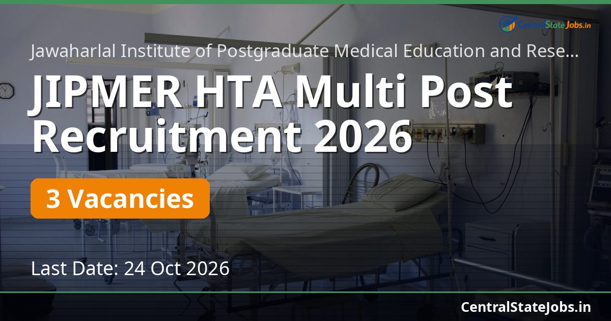 JIPMER HTA Multi Post Recruitment 2026
