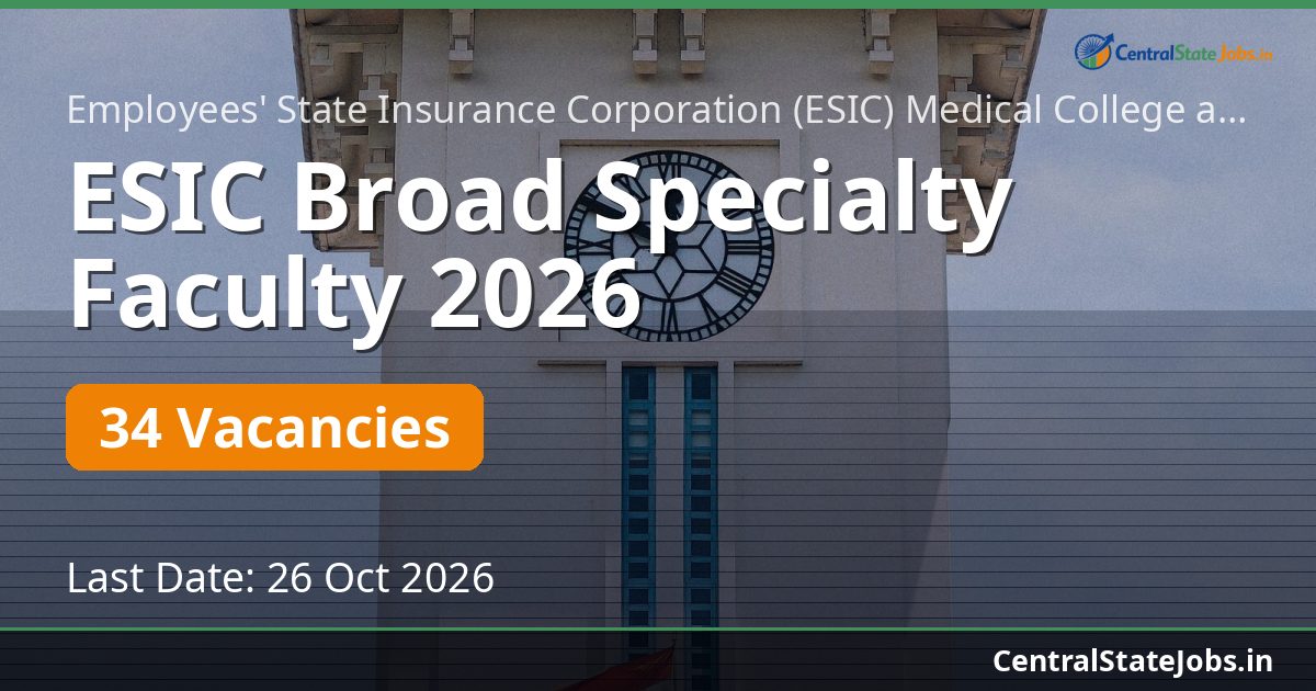 ESIC Broad Specialty Faculty 2026 — 34 Vacancies