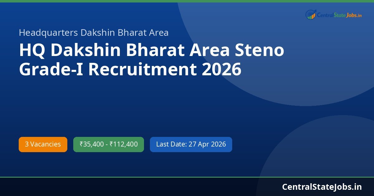 HQ Dakshin Bharat Area Steno Grade-I Recruitment 2026