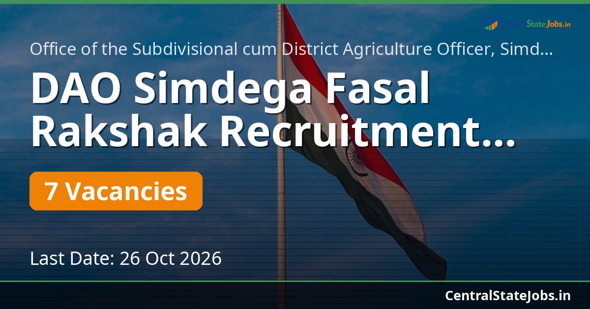 DAO Simdega Fasal Rakshak Recruitment 2026