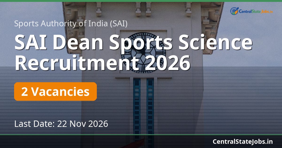 SAI Dean Sports Science Recruitment 2026