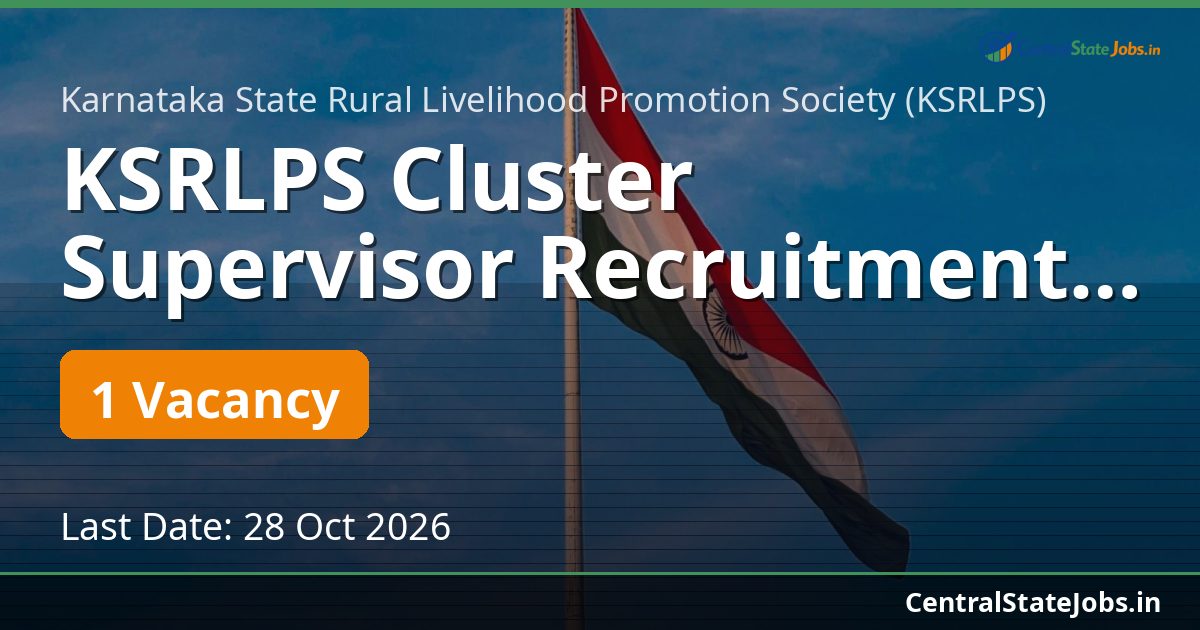 KSRLPS Cluster Supervisor Recruitment 2026