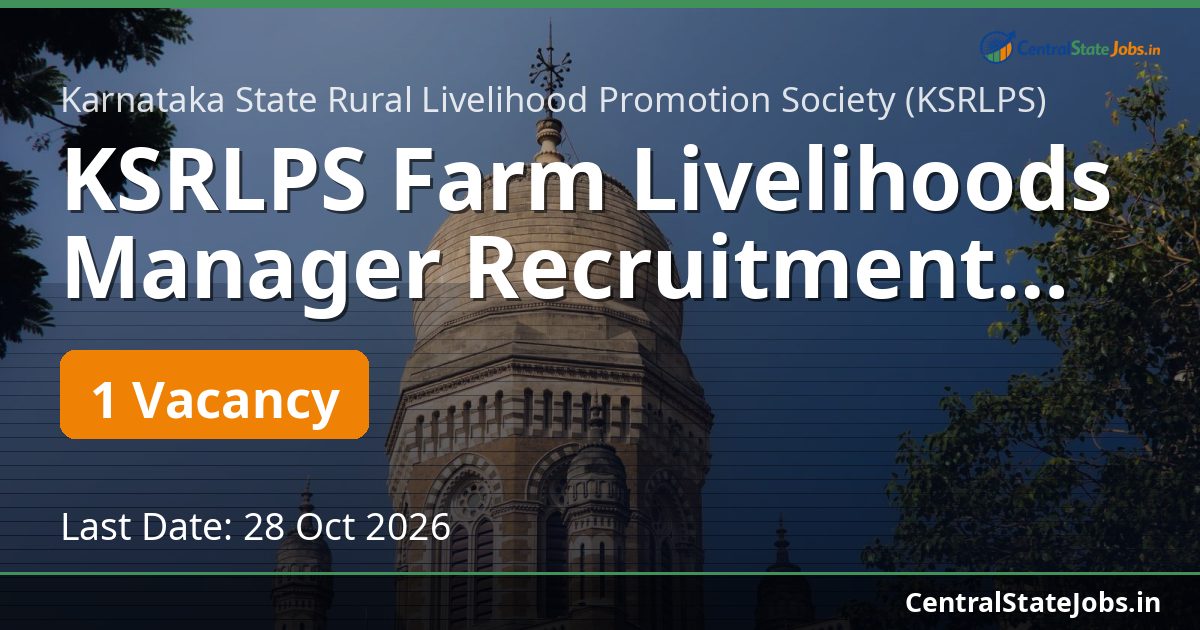 KSRLPS Farm Livelihoods Manager Recruitment 2026