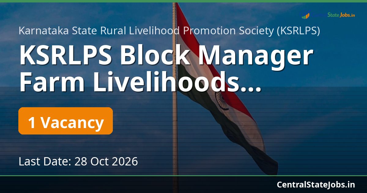 KSRLPS Block Manager Farm Livelihoods Recruitment 2026