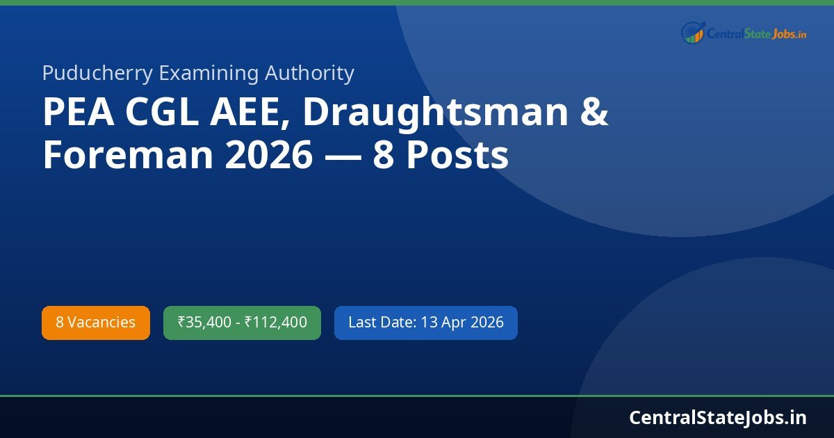 PEA CGL AEE, Draughtsman & Foreman 2026 — 8 Posts