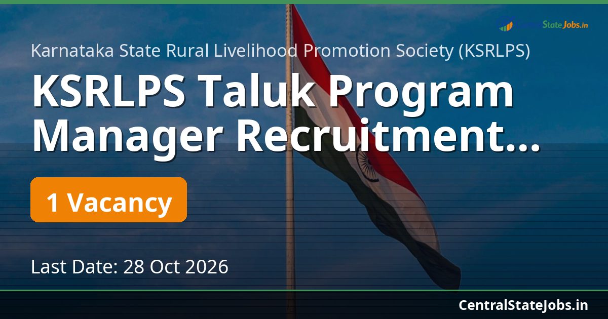KSRLPS Taluk Program Manager Recruitment 2026 — Mandya Taluk (Second Vacancy)