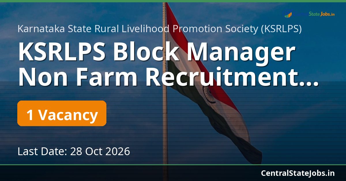 KSRLPS Block Manager Non Farm Recruitment 2026 — Shrirangapattana Taluk, Mandya