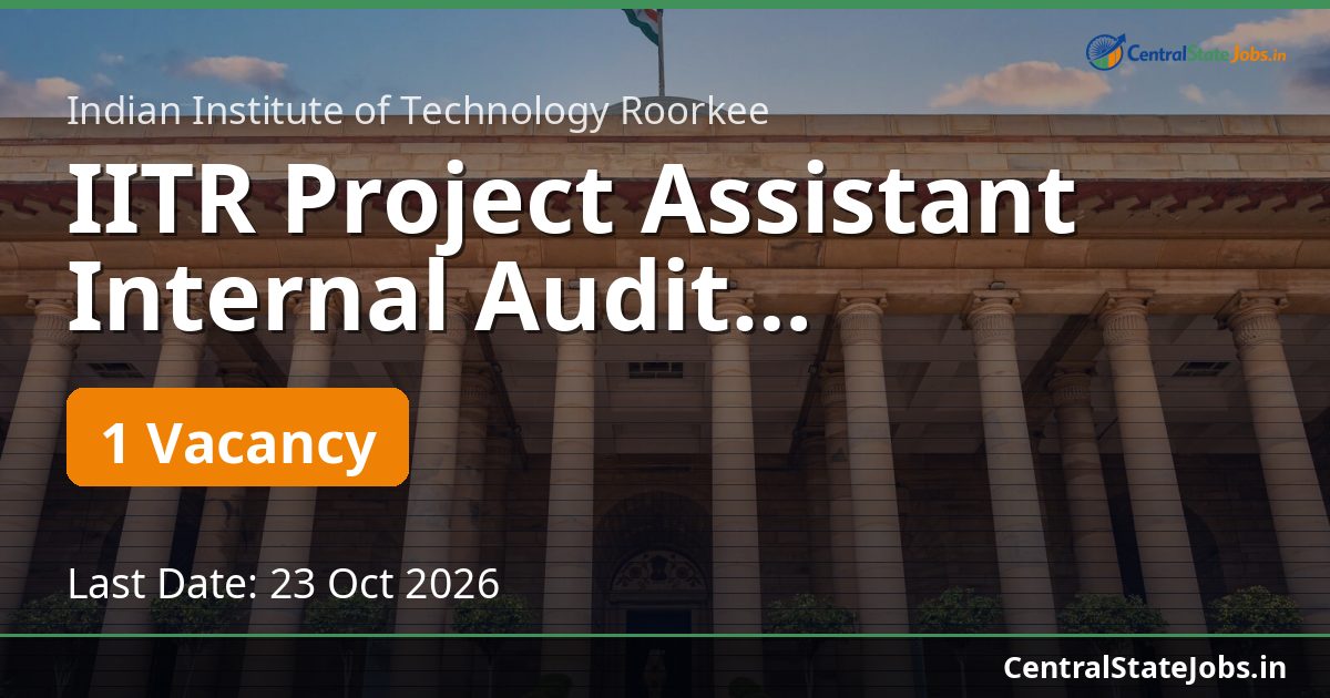 IITR Project Assistant Internal Audit Recruitment 2026