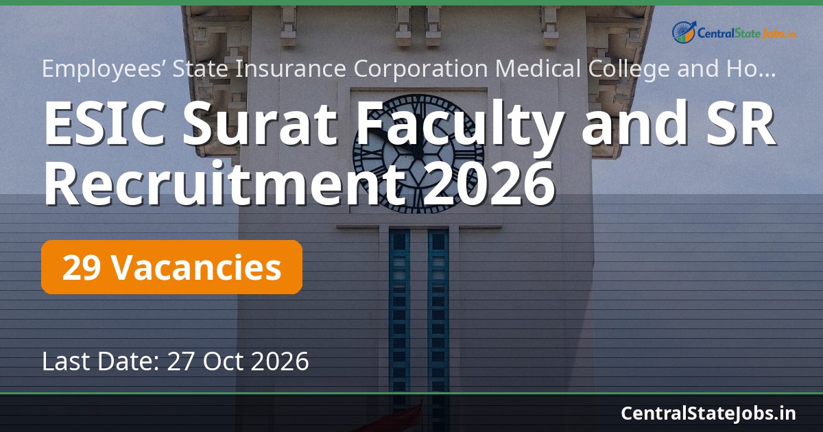 ESIC Surat Faculty and SR Recruitment 2026