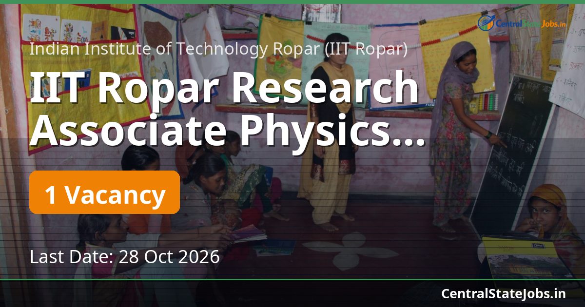 IIT Ropar Research Associate Physics Recruitment 2026