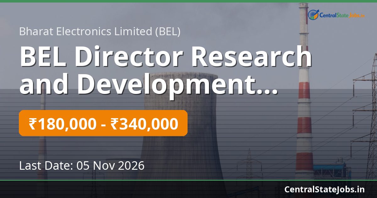 BEL Director Research and Development Recruitment 2026