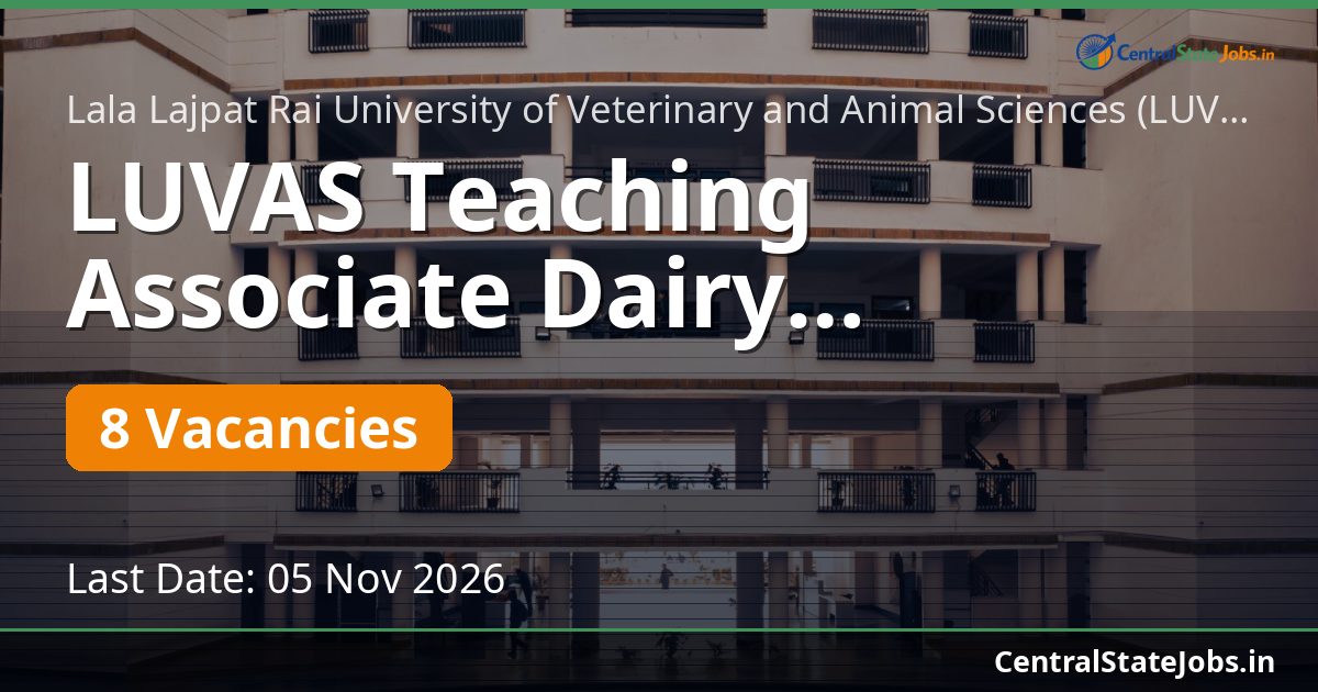 LUVAS Teaching Associate Dairy Recruitment 2026