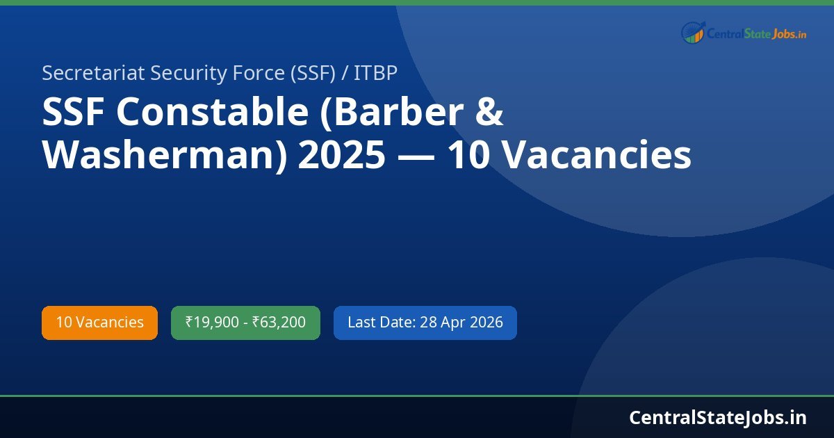 SSF Constable (Barber & Washerman) 2025 — 10 Vacancies