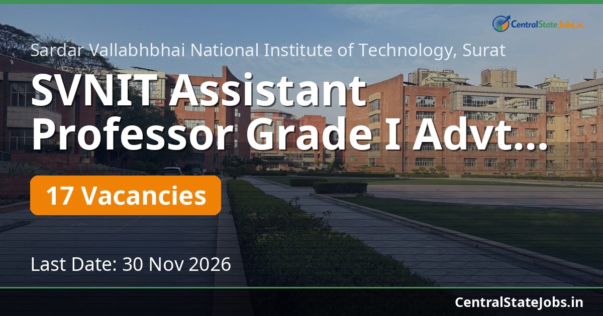 SVNIT Assistant Professor Grade I Advt 1594 Recruitment 2026