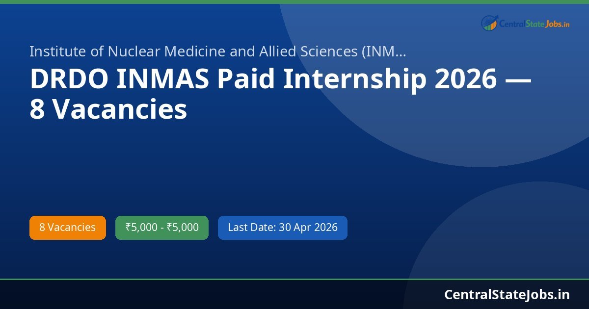 DRDO INMAS Paid Internship 2026 — 8 Vacancies