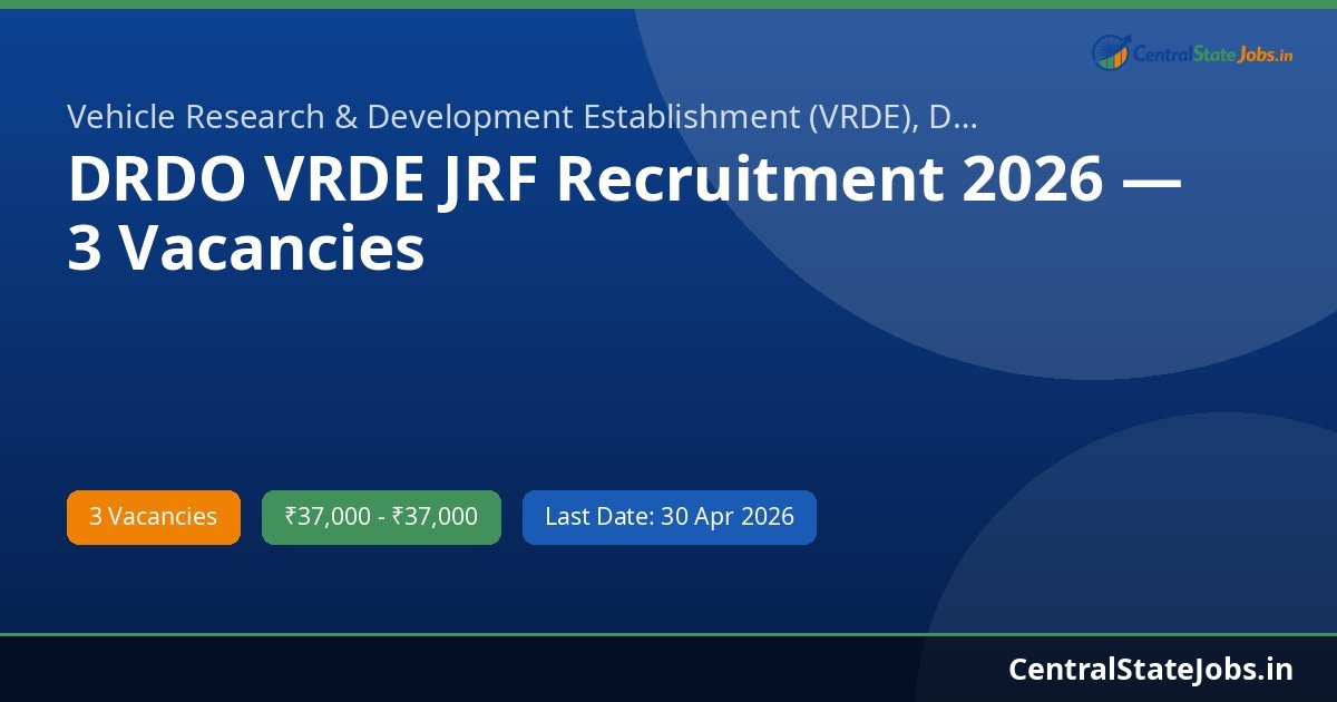 DRDO VRDE JRF Recruitment 2026 — 3 Vacancies